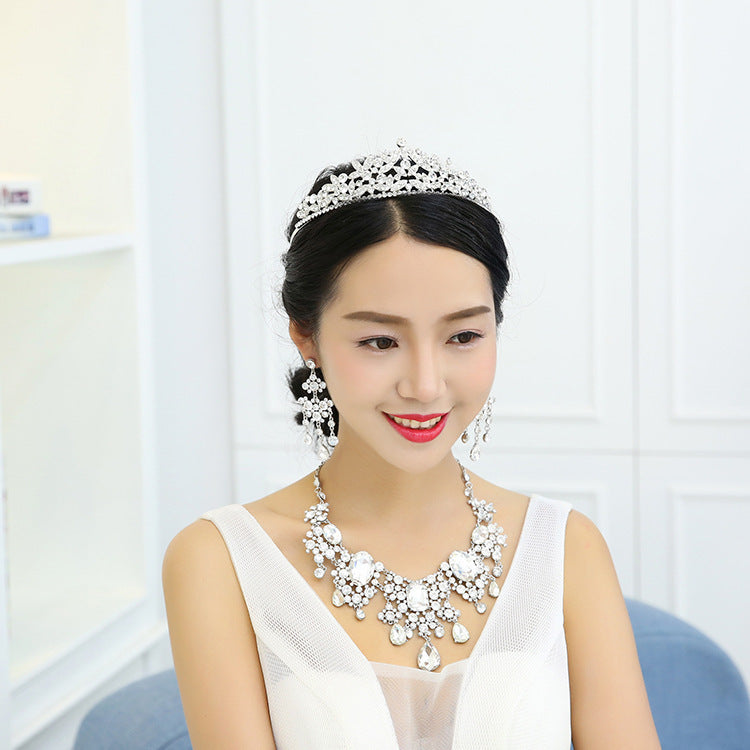 European And American Rhinestone Big Crystal Bridal Jewelry Set