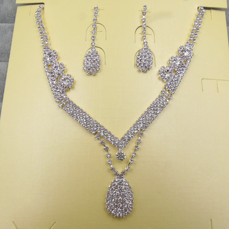 Drill Water Drop Shape Bridal Necklace Set