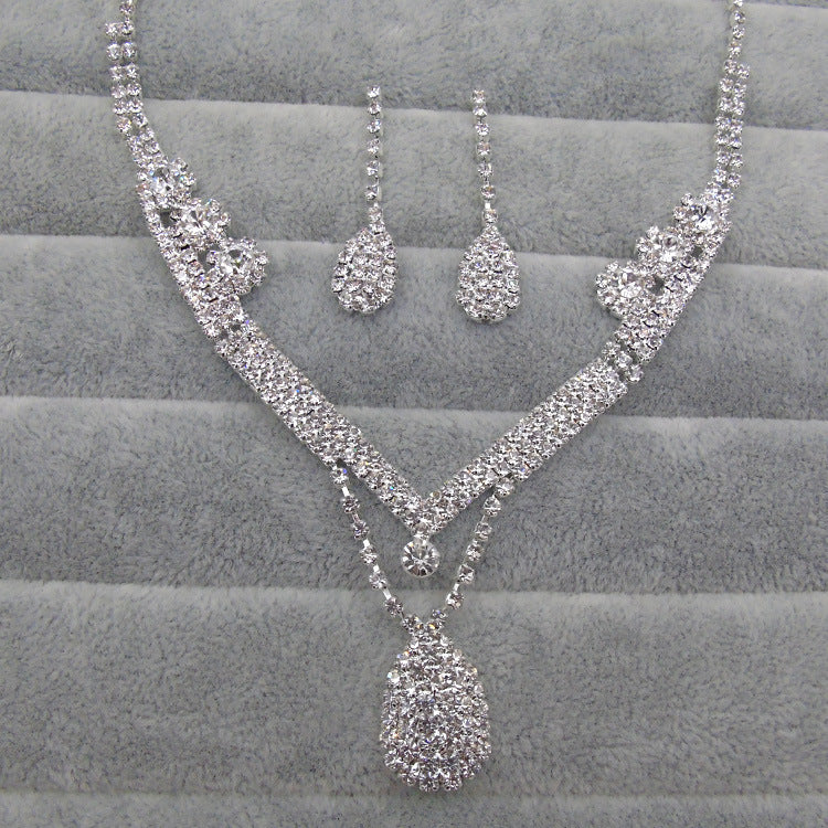 Drill Water Drop Shape Bridal Necklace Set