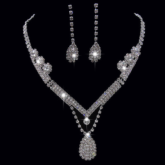 Drill Water Drop Shape Bridal Necklace Set