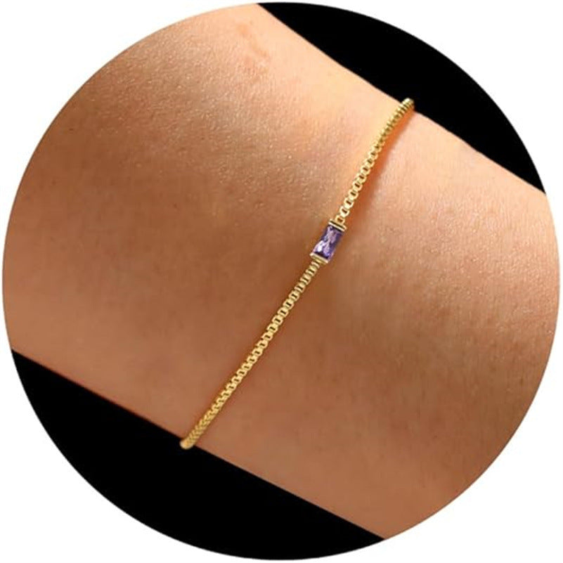 European And American Retro Color Zircon Box Chain Bracelet