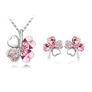 Four-leaf clover crystal necklace set