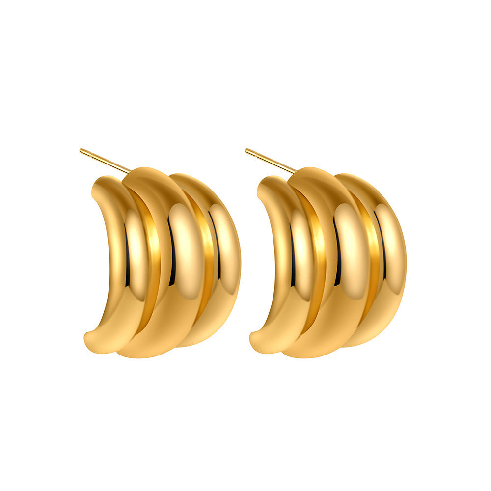 Stainless Steel Curved Claw Glossy 18K Gold Stud Earrings