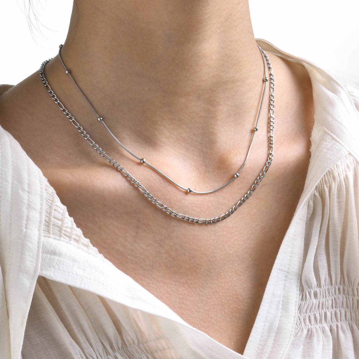 Simple Double-layer Round Snake Separated Bead Two-piece Necklace