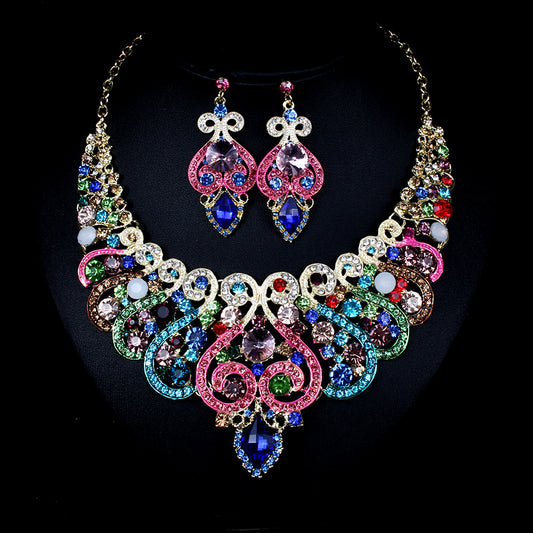 Fast selling explosion, Europe and America, colorful exaggerated bride necklace set