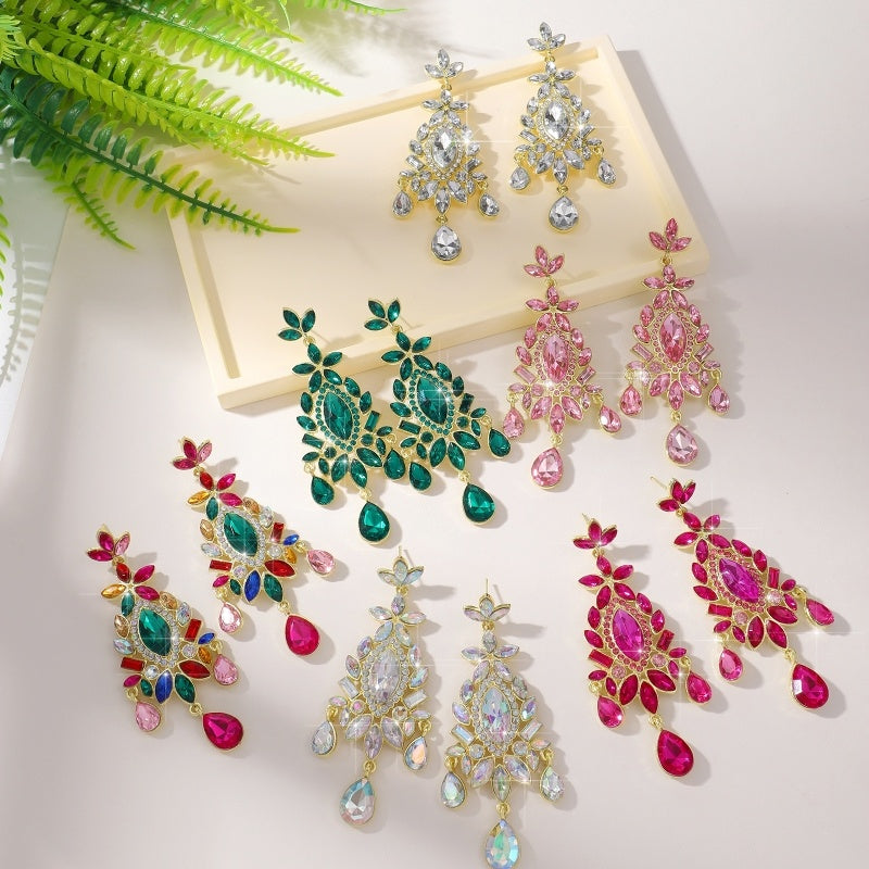 Fashionable And High-end Retro Sparkling Colored Crystal Earrings