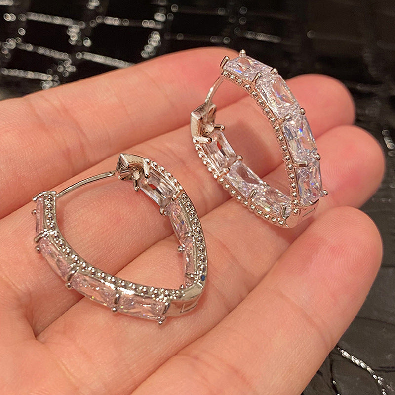 Female Inlaid Zircon Geometry Earrings