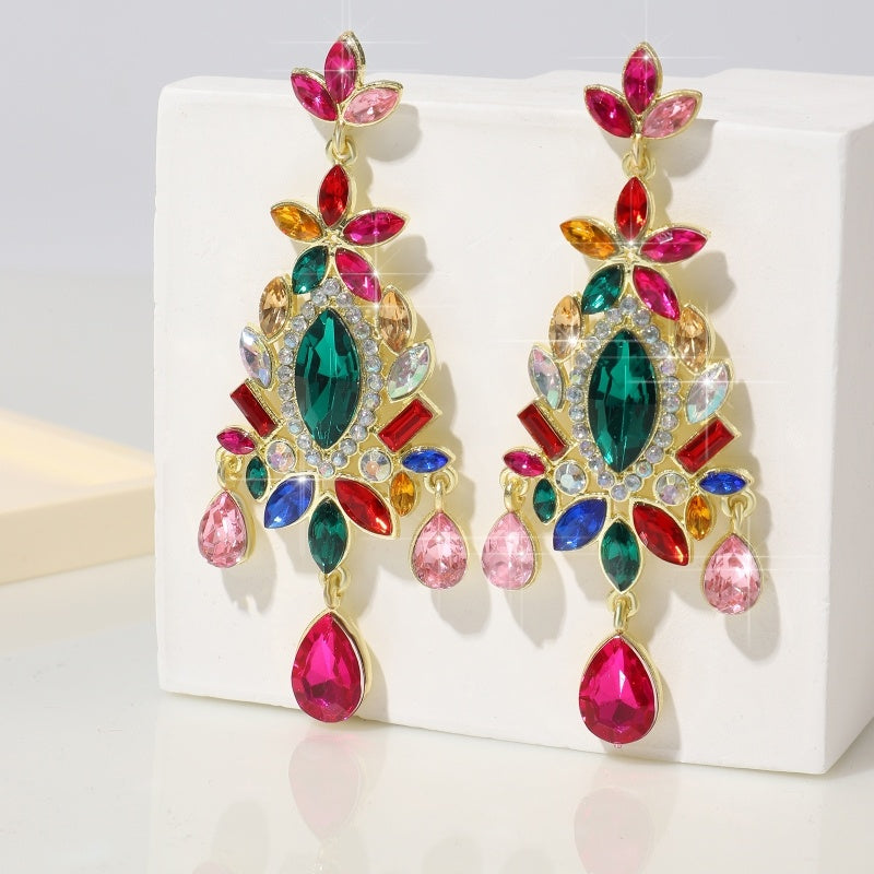 Fashionable And High-end Retro Sparkling Colored Crystal Earrings