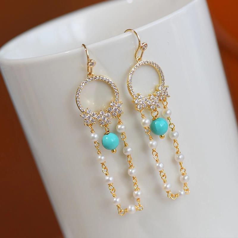 Gorgeous Sterling Silver Pearl Turquoise Earrings