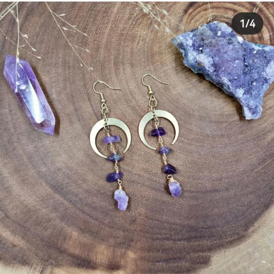 Wings Butterfly Moon Accessories Amethyst Handmade Earrings