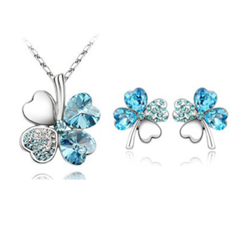 Four-leaf clover crystal necklace set