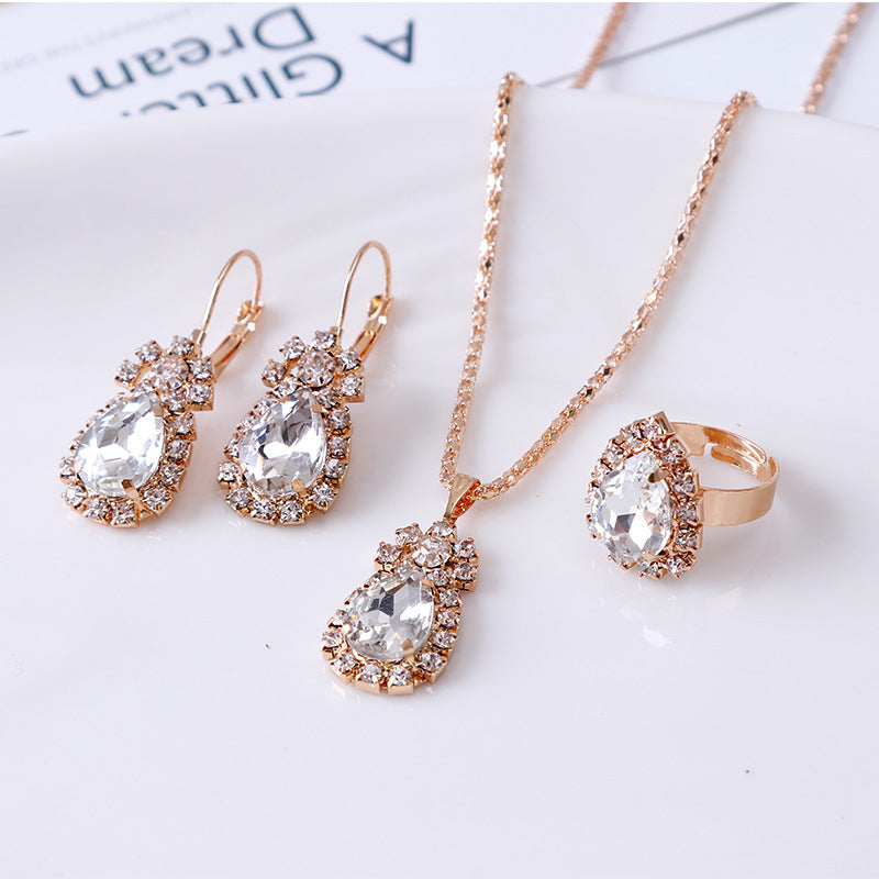 Water drop rhinestone necklace set