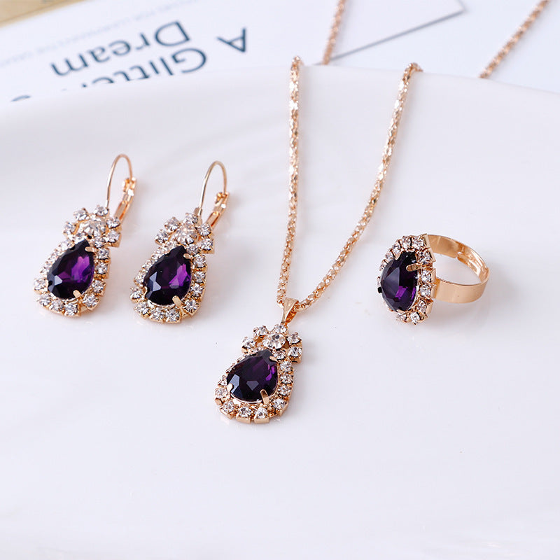 Water drop rhinestone necklace set