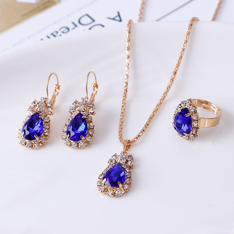 Water drop rhinestone necklace set