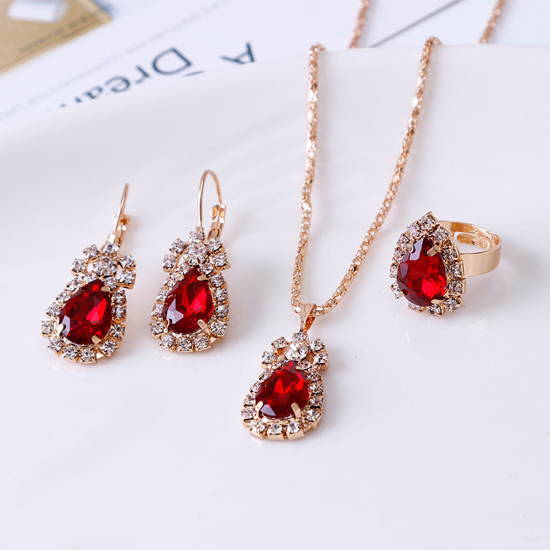 Water drop rhinestone necklace set