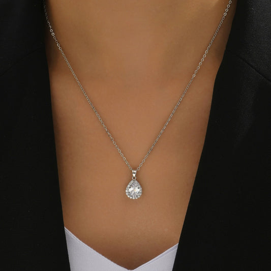 Fashion Zircon Water Drops Pendant Necklace