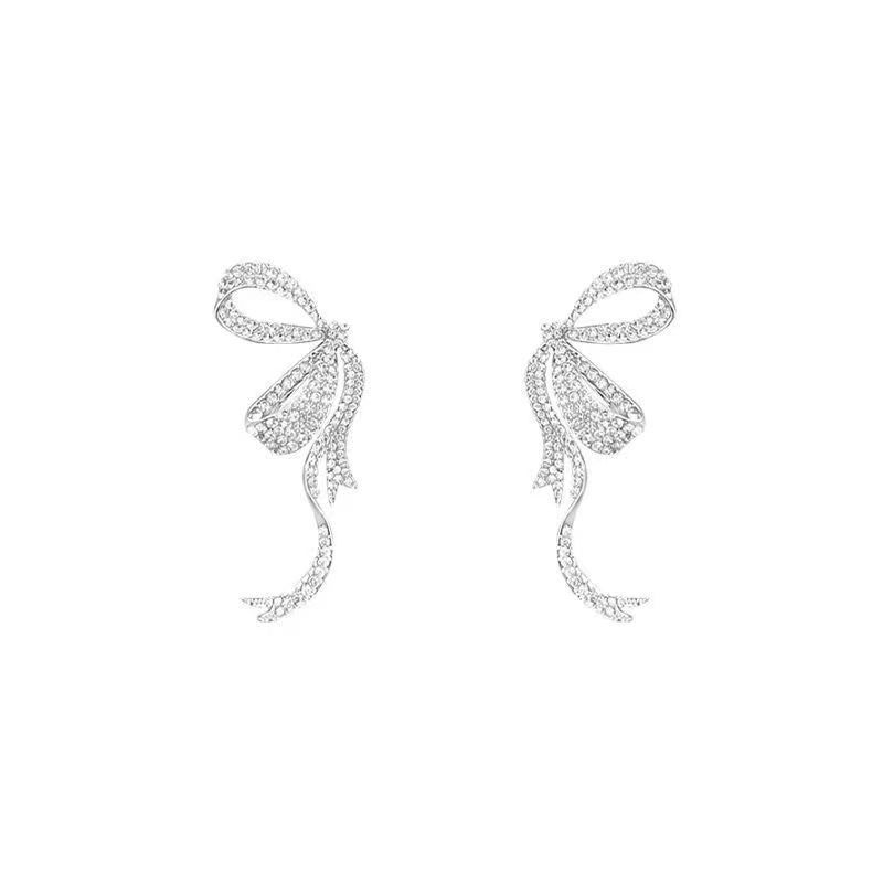 Full Diamond Ribbon Bowknot Ear Studs Earrings