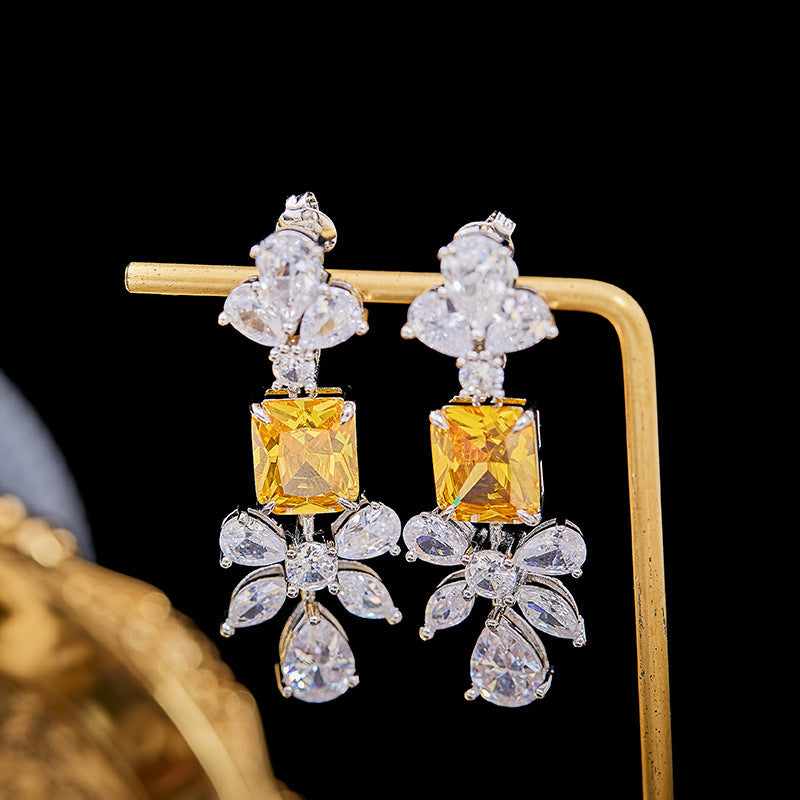 Yellow Diamond Earrings Female Creative Personality Inlaid Imported Zircon