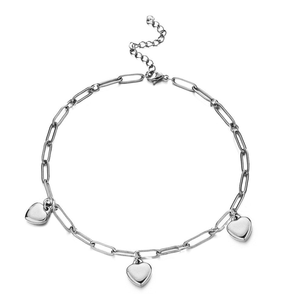 Stainless Steel Heart Pendant Square Chain Lady Heart Bracelet