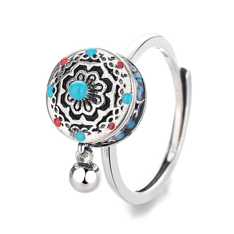 Ring Women's Retro Ethnic Style Rotatable Opening Adjustable Niche Ring