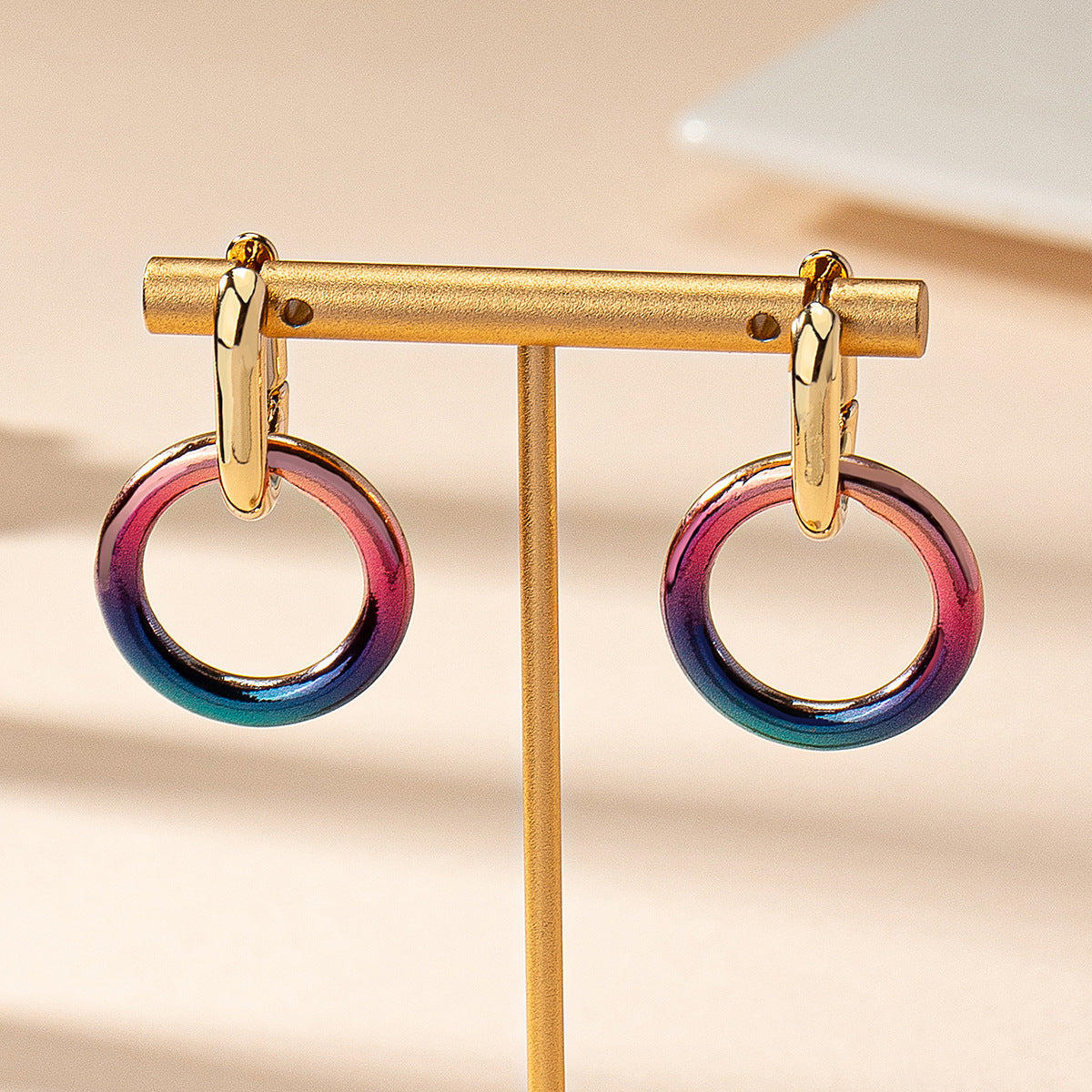 Ring Buckle Circle Patch Earrings Multicolor