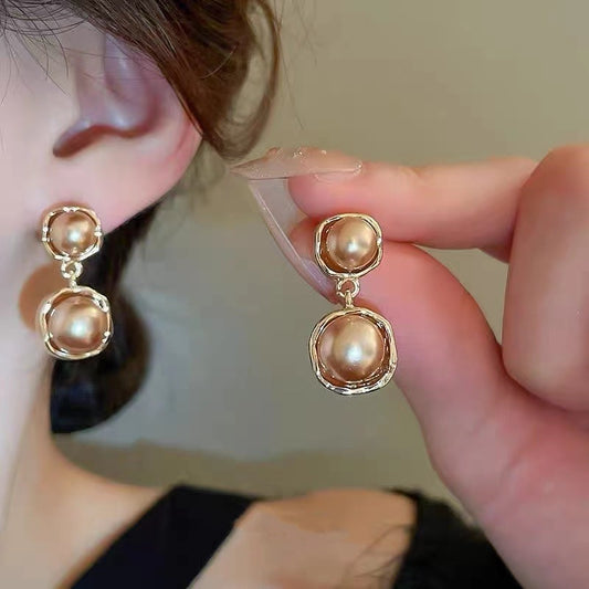 Graceful Metal Pearl Stud Earrings