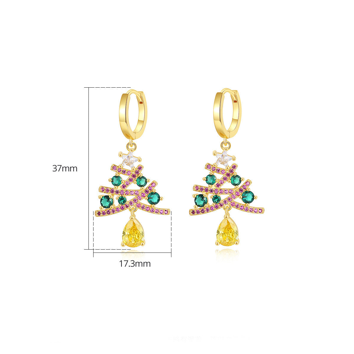 New Christmas Tree Earrings With Colorful Rhinestones Fashion Personality Shining Earrings