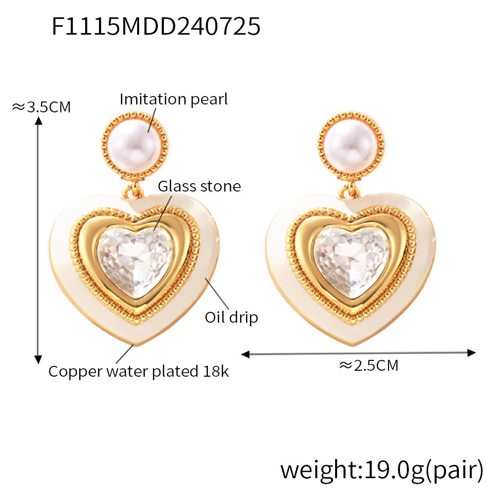 Heart-shaped Three-dimensional Glass Stone Full Ear Studs Earrings