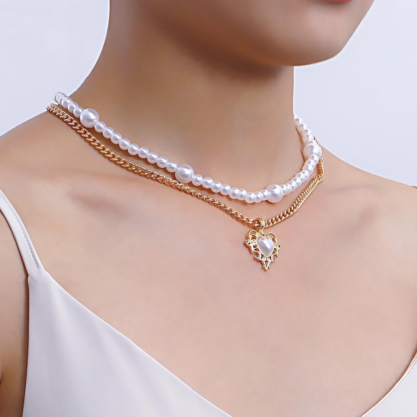 French Double-layer Layered Heart-shaped Necklace For Women