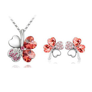 Four-leaf clover crystal necklace set