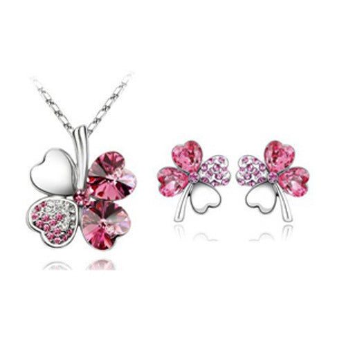 Four-leaf clover crystal necklace set