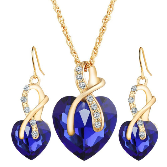 Heart-shaped faux austrian crystal zircon jewelry set