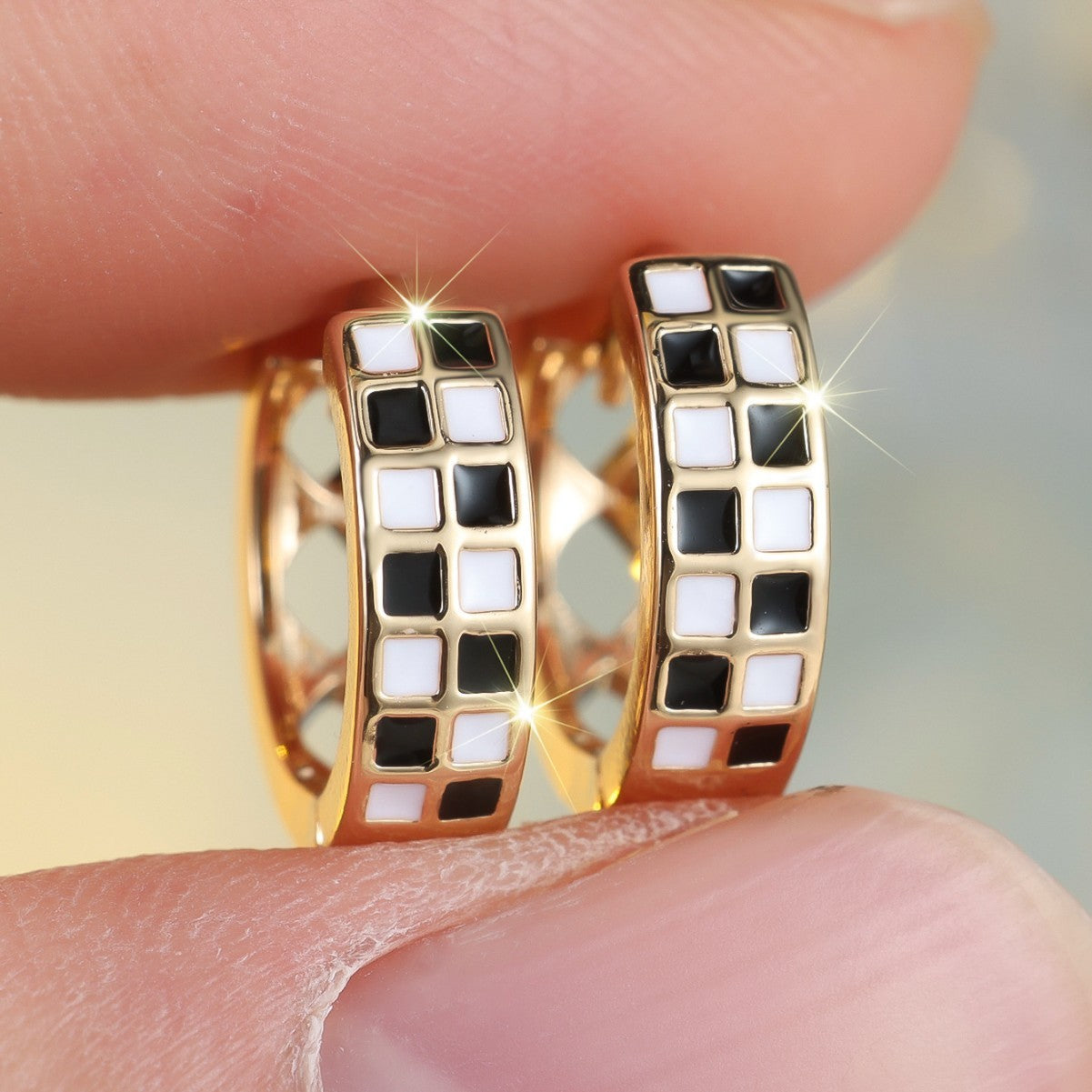 Women's 14K Gold Chessboard Plaid Earrings