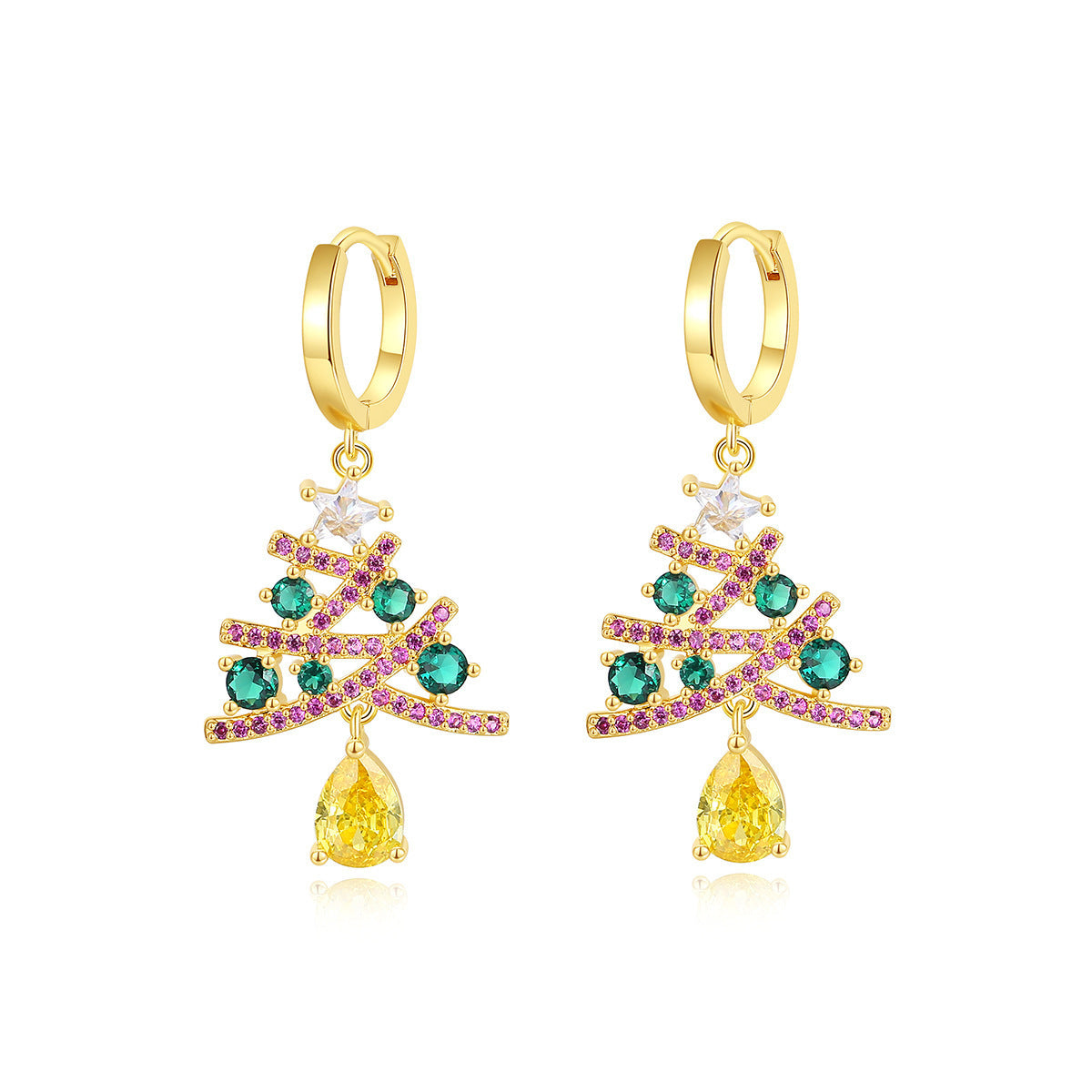 New Christmas Tree Earrings With Colorful Rhinestones Fashion Personality Shining Earrings