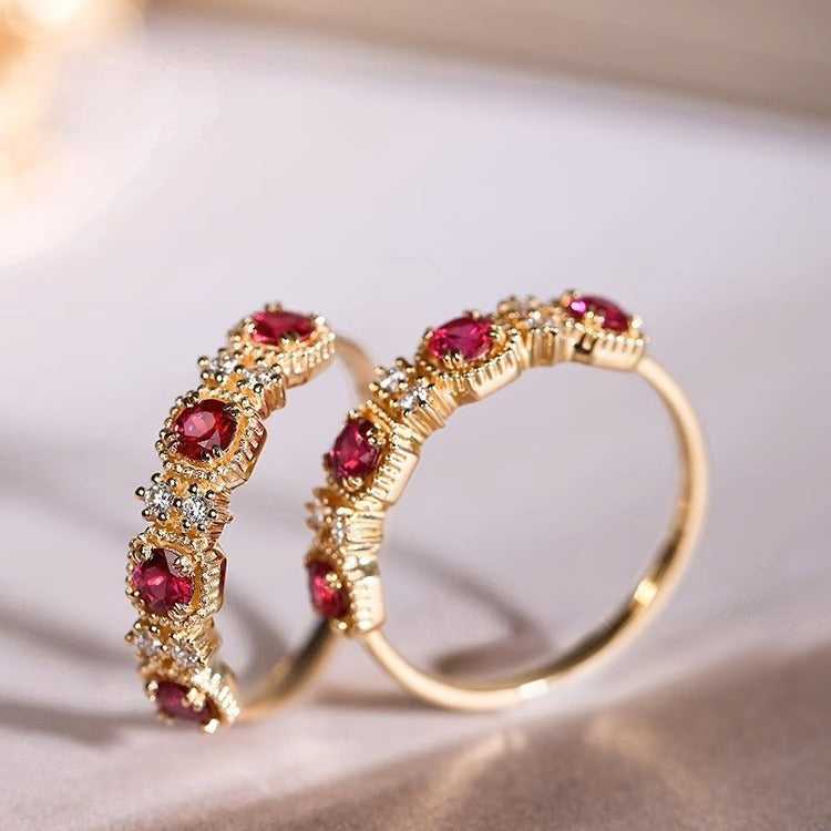 Gold Red Four Diamonds Ring