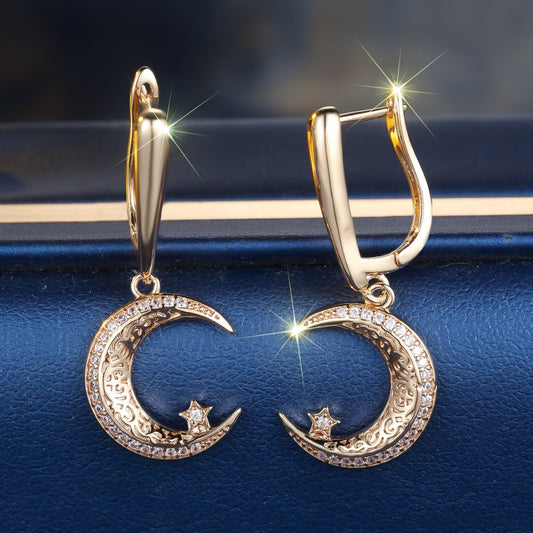 Champagne Gold Star And Moon Earrings