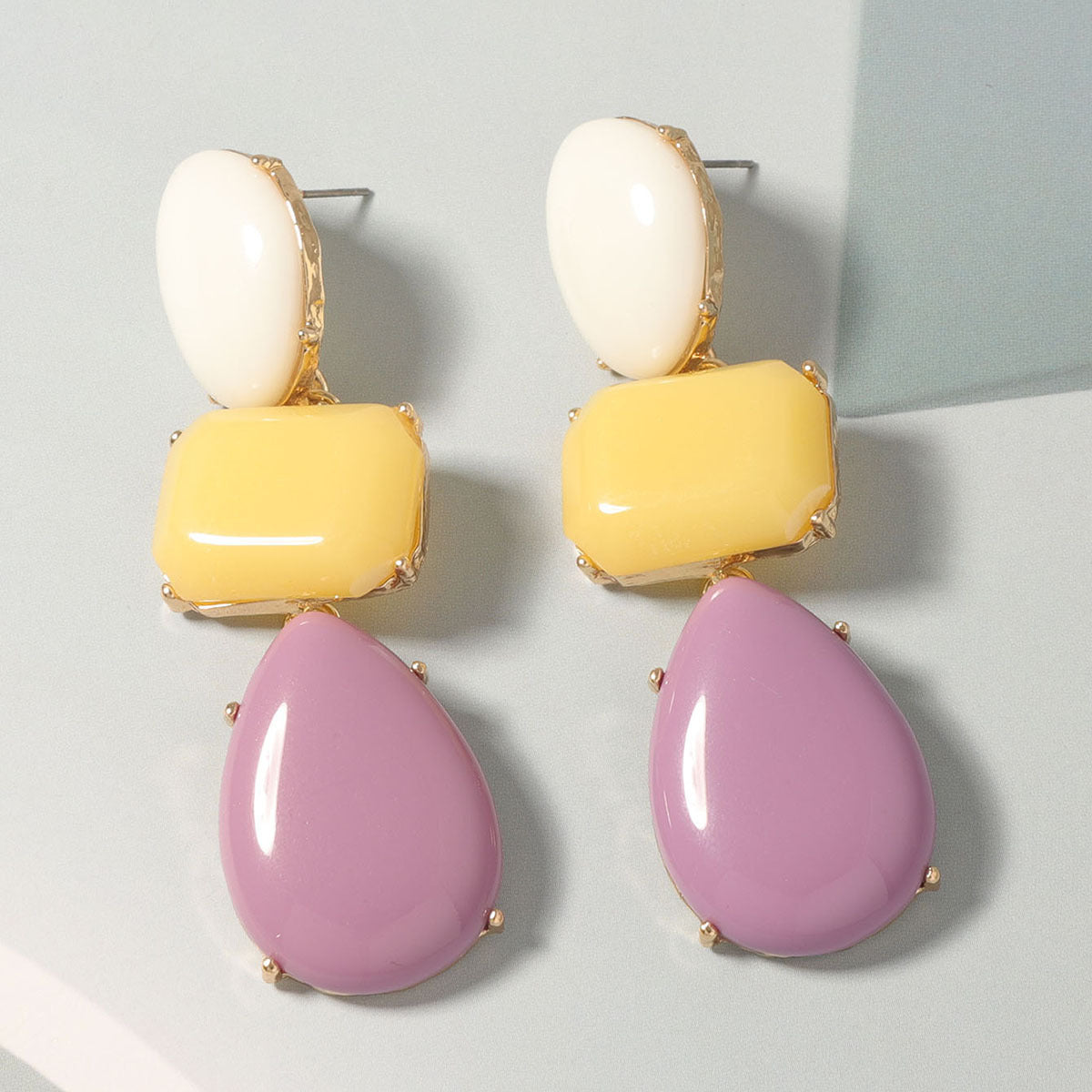 Fashion Color Acetate Resin Alloy Water Drop Long Earrings