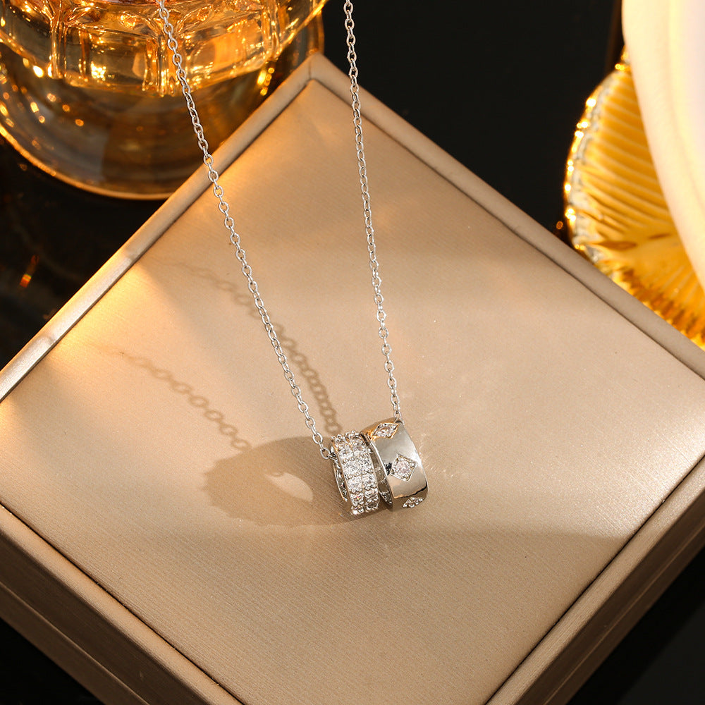 Simple Rhinestone Carved Ring Pendant Necklace