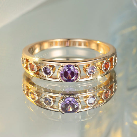 Champagne Gold Colorful Crystals Round Ring