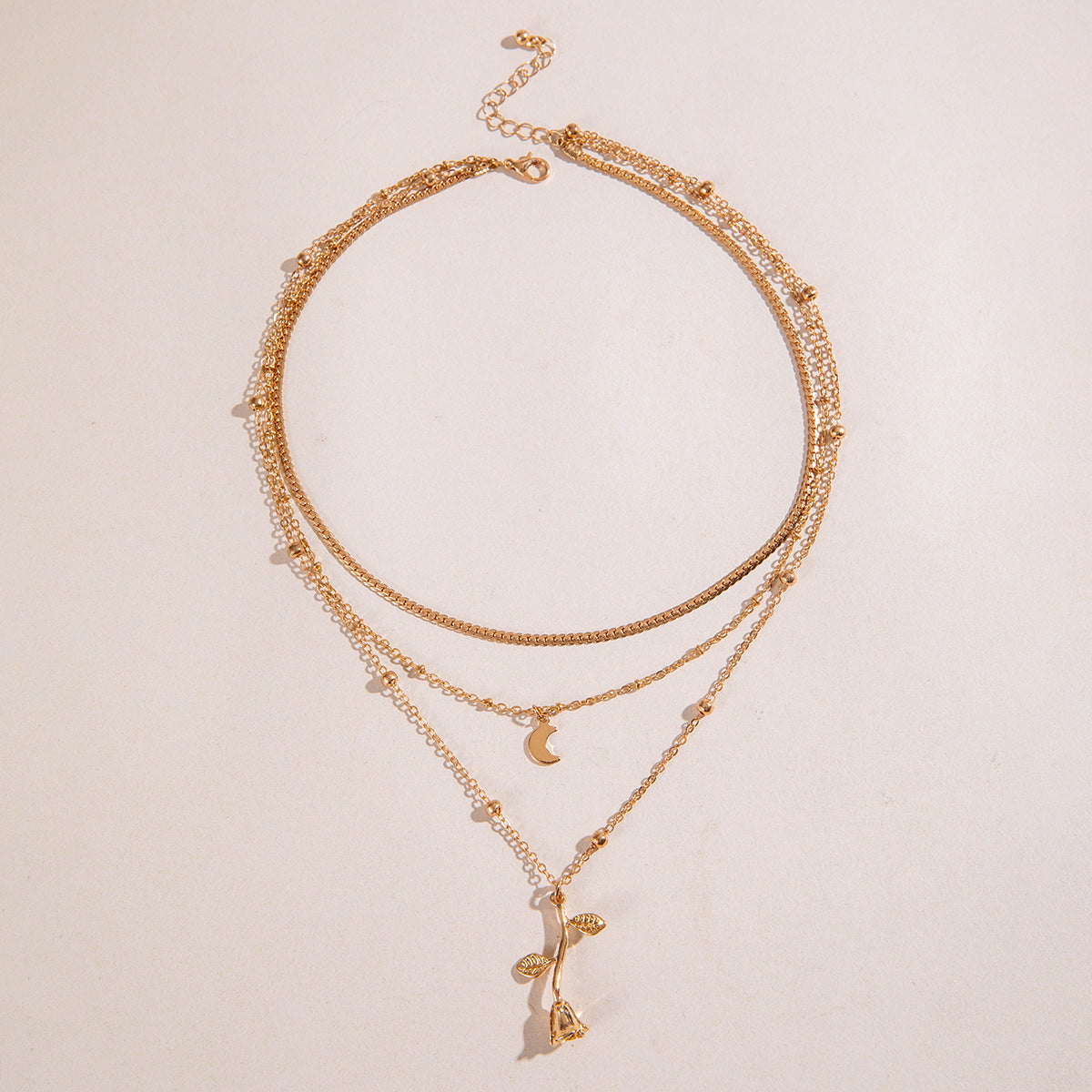 Popular Golden Rose Three-layer Necklace