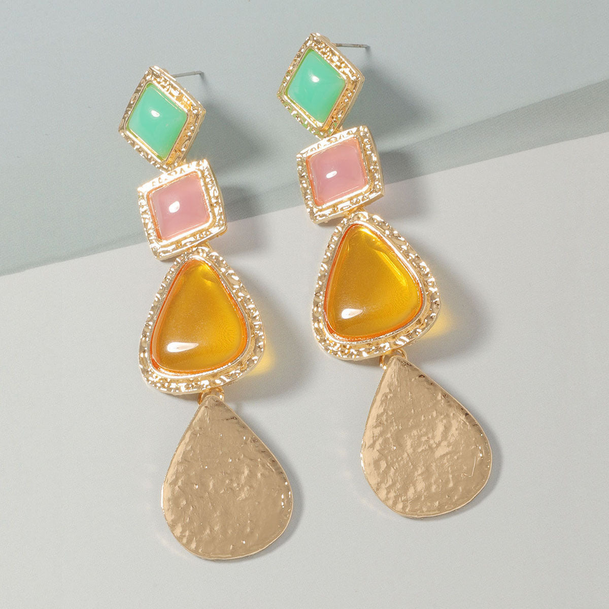 Fashion Color Acetate Resin Alloy Water Drop Long Earrings