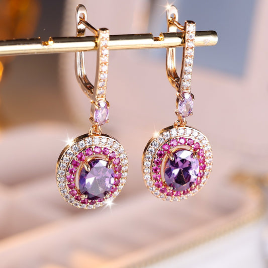 Lux Colored Gems Egg-shaped Main Stone Edge White Diamond Earrings