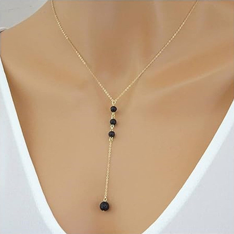 Sweet Y-shaped Round Beads Obsidian Volcanic Rock Pendant