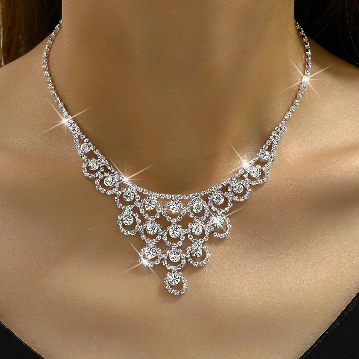 Simple Rhinestone Bridal Necklace set