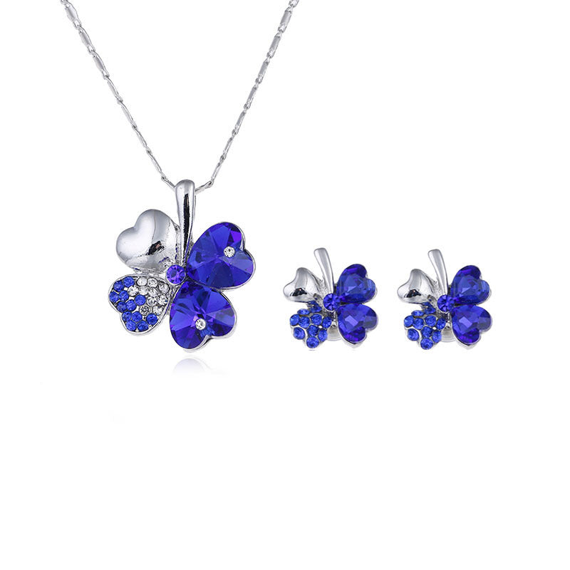 Four-leaf clover crystal necklace set