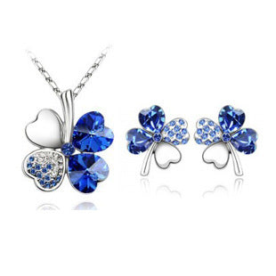 Four-leaf clover crystal necklace set