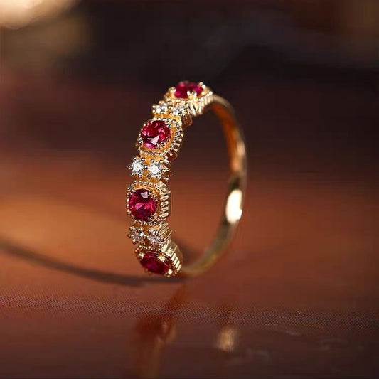 Gold Red Four Diamonds Ring