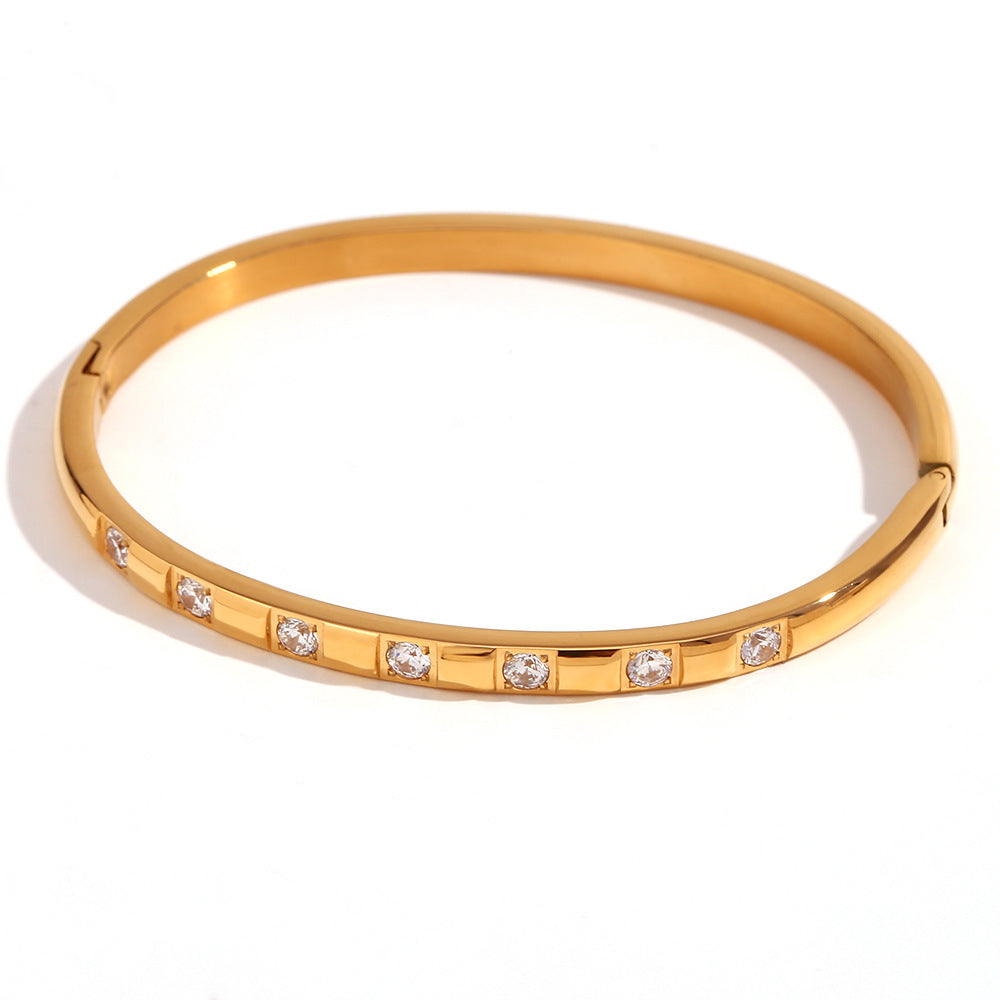 Stylish Stainless Steel Plated 18K Gold Micro Inlaid Zircon Buckle Bracelet