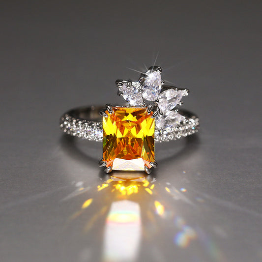Elegant Princess Square Diamond Zircon Ring