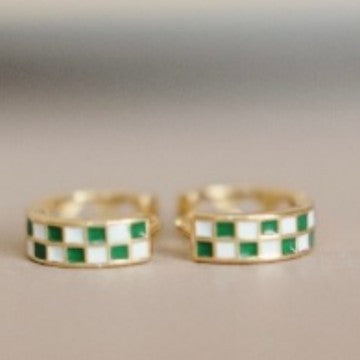 Women's 14K Gold Chessboard Plaid Earrings